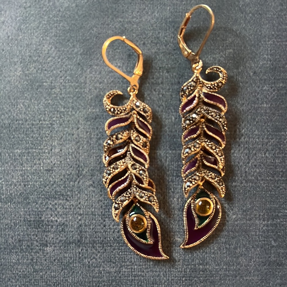 Peacock Deep Purple Earrings - Picture 4 of 5